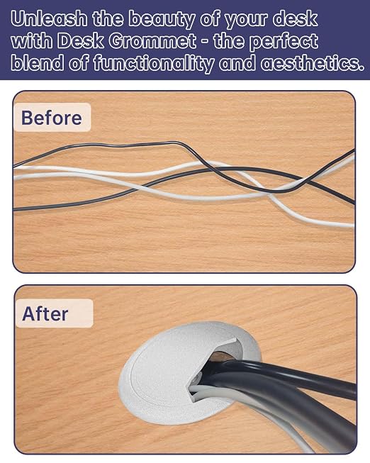 Desk Grommet 2-3/8 inch (60mm) 10 Pieces - White Desk Cable Grommet Desk Cable Hole Covers with Hole Saw for TV, Office, Wires Through Countertop and Home Table - Image 5