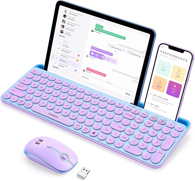 seenda CTU-301 Bluetooth Keyboard and Mouse Combo for iPad,Blue&Purple | Bluetooth+2.4G combo with tablet holder, full-size keys and quiet clicks for iPad, iPhone, Mac, Windows and Android. by seenda-JustBeYourself