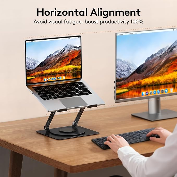 TECKNET Laptop Stand for Desk, 360° Rotating Laptop Stand for 10-17" Laptop | Ergonomic Foldable Height Adjustable Computer Riser for Office, Home, Remote Work Compatible with MacBook, HP Laptops, Black - Image 9