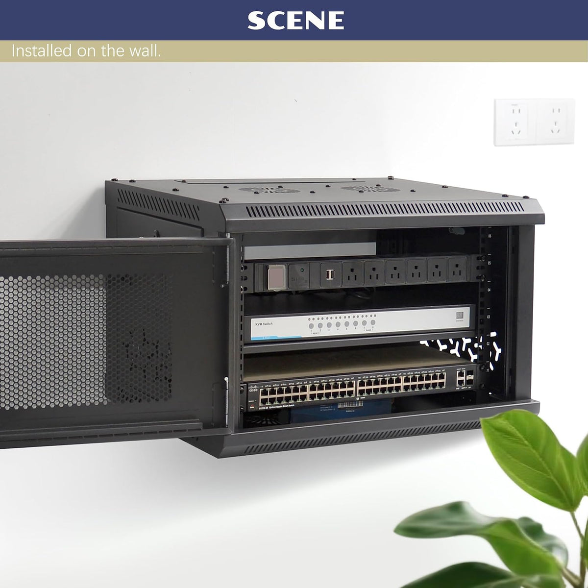 6U Wall Mount Server Cabinet with A Lockable Front Vented Door, Cooling Fans, Removable Side Panels - 60cm Depth, 19" Network Rack Including Full-Size Rack Shelf for IT Equipment - Image 5