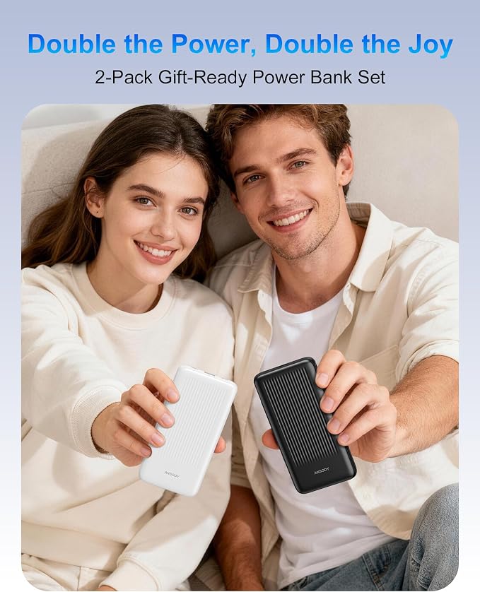 2-Pack Power Bank, 10000mAh 22.5W Fast Charging Portable Charger | Travel Essential, 2 Outputs & 2 Inputs, Slim USB C Digital Display Battery Pack for iPhone Galaxy iPad Tablets, Black & Black - Image 8
