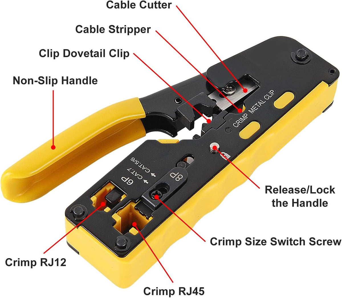 RJ45 Crimp Tool Kit with Network Cable Tester All-in-One Pass Through Ethernet Crimper Stripper Cutter for Cat7/Cat6/Cat5 Telephone Connectors Network Enthernet with Cat6 RJ45 Connectors Boots - Image 3