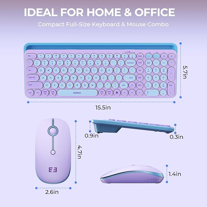 seenda CTU-301 Bluetooth Keyboard and Mouse Combo for iPad,Dark Purple | Bluetooth+2.4G combo with tablet holder, full-size keys and quiet clicks for iPad, iPhone, Mac, Windows and Android. - Image 5