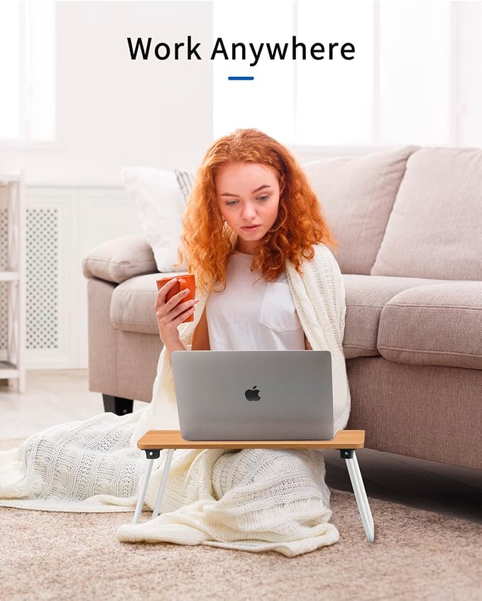 Ruxury Folding Lap Desk Laptop Stand Bed Desk Table Tray, Breakfast Serving Tray, Portable & Lightweight Mini Table for Sofa Couch Floor - Wood - Image 2