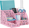 EasyPAG Desk Organizer and Pen Holder for Desk, Mesh Office Supplies Storage Caddy with Drawer for Small Space, Desktop Organizer for Home Office, Pink by EasyPAG