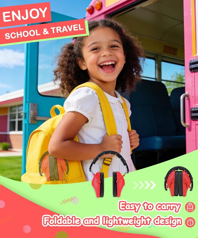 ZOHAN 032 Kids Noise Cancelling Headphones - 25dB NRR Kids Ear Protection, Hearing Protection Safety Ear Muffs for School Monster Truck Fireworks Traveling Studying Concerts Autism - Red - Image 5