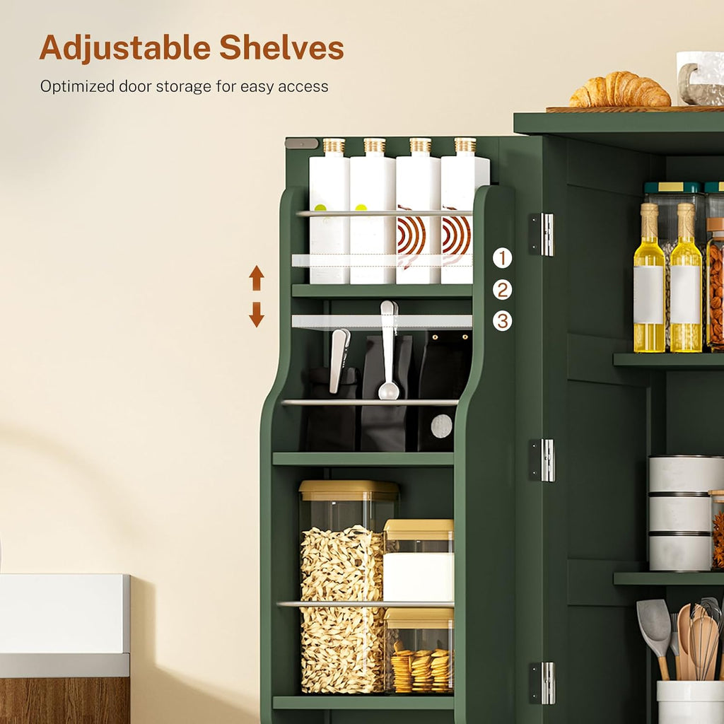 Pantry Cabinet with 4 Doors, Kitchen Storage Cabinet with Door Shelves, Kitchen Cabinet, Kitchen Pantry for Living Room, Dining Room, Bathroom, 51”H, Green - Image 7