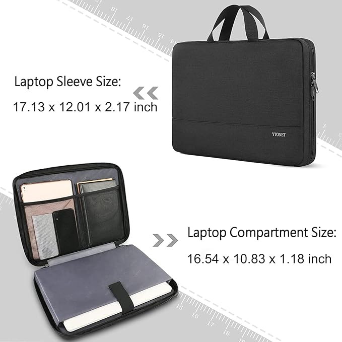 Ytonet Laptop Sleeve Case 17 17.3 Inch, TSA Travel Laptop Cover with Handle | Compatible with MacBook Pro HP Dell Lenovo Asus Chromebook Notebooks, Water Resistant, Business Computer Carrying Bag, Black - Image 3