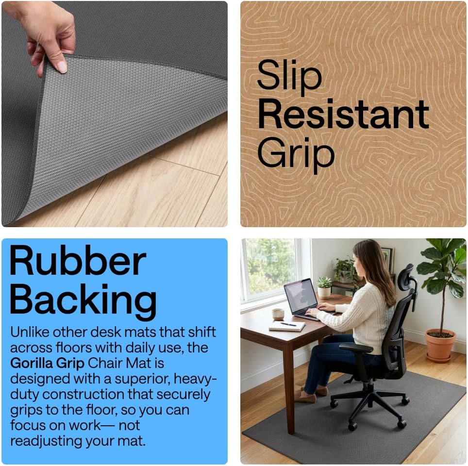GORILLA GRIP Office Chair Mat for Hard Floors, Under Desk Rug, 46x34 Gray - Image 3