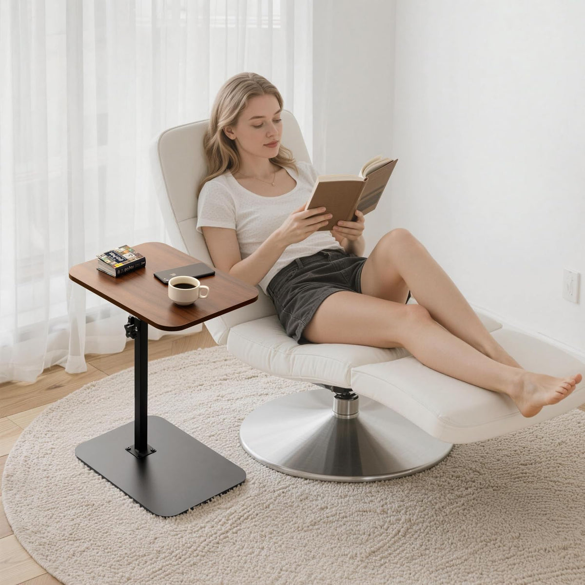 C-Shaped Side Table, 360° Swivel Height Adjustable, Lightweight Portable TV Tray Snack End Table for Couch Sofa Bed Small Spaces-Walnut - Image 6
