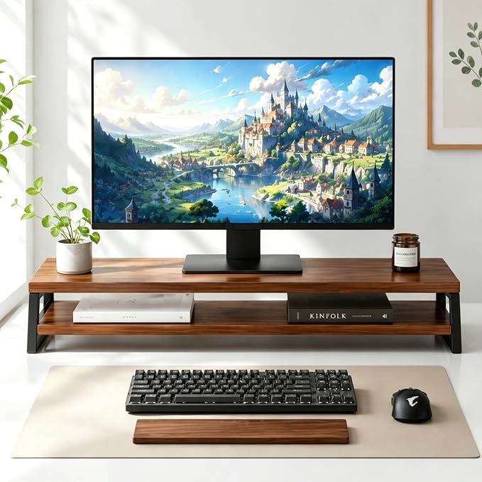 Monitor Stand - 2 Tier Computer Monitor Riser Shelf, Wood Desktop Stand for Laptop Computer Screen, Desk Organization, Office Supplies - Image 6