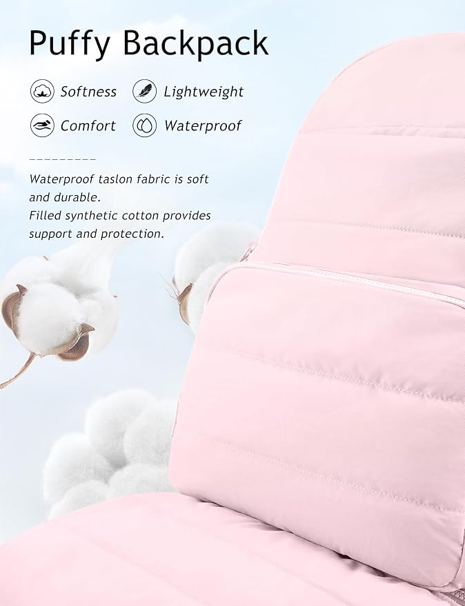 Uselike Travel Backpack for Women, 15.6 Inch Laptop Backpack, Quilted College Bookbag, Cute Work Backpacks, Water Resistant (Light Pink) - Image 5