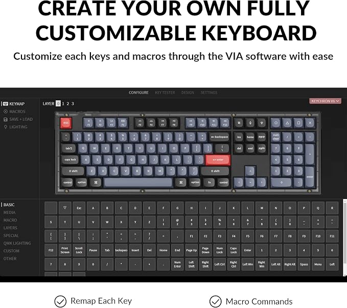 Keychron V6 Wired Custom Mechanical Keyboard, Full-Size QMK/VIA Programmable Macro with Hot-swappable Keychron K Pro Red Switch Compatible with Mac Windows Linux (Frosted Black-Translucent) | QMK Programmable with Hot-swappable Keychron Red Switch Comp... - Image 3