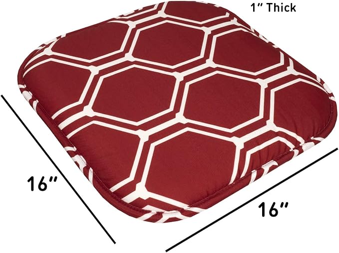 Sweet Home Collection Chair Cushion Memory Foam Pads Honeycomb Pattern Slip Non Skid Rubber Back Rounded Square 16" x 16" Seat Cover, Mirage Wine/White, 4 Pack - Image 3
