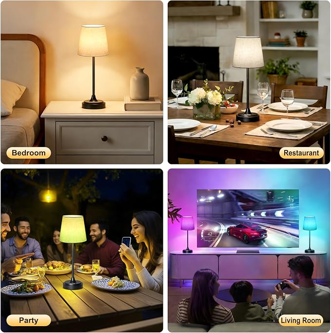 Wowag Cordless Table Lamp Rechargeable,5000mAh Battery Operated Desk Lamp,3 Colors & 7 RGB Stepless Dimmable,Touch Ambient Light for Bedside,Bedroom,Dining Room,Living Room,Black,FlaxenShade - Image 9