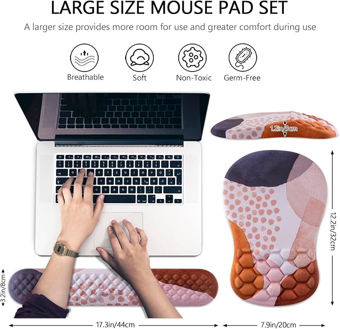 Ergonomic Mouse Pad & Keyboard Wrist Rest Set, Memory Foam | Memory Foam Wrist Cushion, Non-Slip PU Base, Massage Design, Relieves Wrist Pressure for Work, Gaming & Office Use,Boho - Image 5