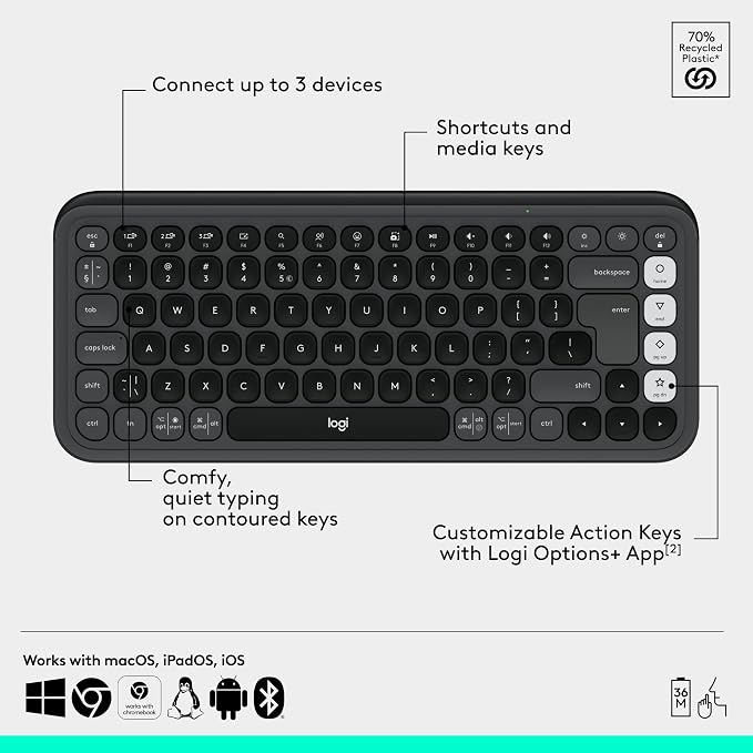 Logitech POP ICON Combo Keyboard and Mouse - Graphite and Off-White | Comfortable typing, programmable keys and buttons, quiet clicks, Bluetooth, easy-switch up to 3 devices - Image 6