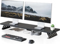 Fenge Monitor Stand Riser, Wooden & Metal Desk Shelf Organizer, Black | 42.5 Inch Dual Monitor Riser for 2 Monitors, Multifunctional Monitor Shelf for Laptop, PC, Printer by Fenge
