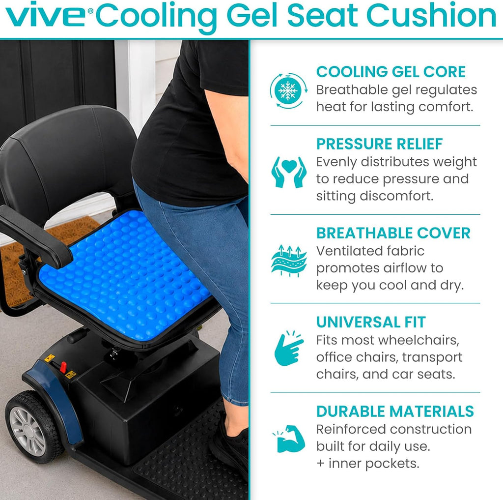 Vive Cooling Gel Seat Cushion - for Coccyx, Sciatica & Tailbone Pain Relief - Image 2