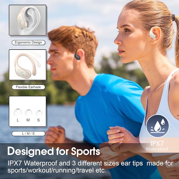 Wireless Earbuds 75H Bluetooth 5.4 Sport Headphones with Earhooks, Camel | IPX7 Waterproof In-ear Buds Feature ENC Noise Cancelling Mic & Deep Bass. Stereo Sound Device for Gym Running Workout - Image 3