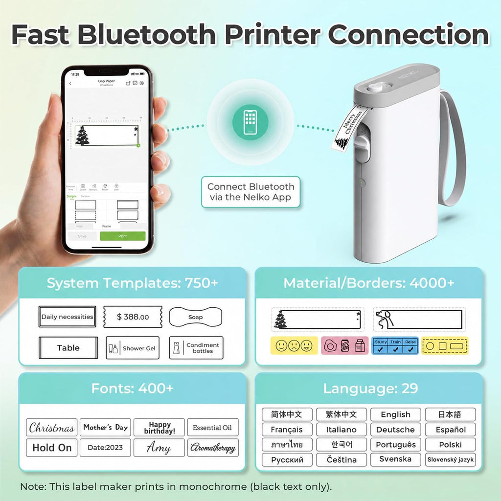 Nelko P21 Label Maker Machine with Tape, Bluetooth Label Printer, White - Image 2