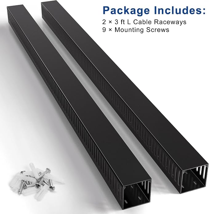 ZhiYo 3"H x 3"W Cable Raceway, 6ft Under Desk Wire Management Channel Black | Slotted Wire Duct, 2 Pack (3 ft Each), Heavy-Duty PVC Cable Management for Server Racks, Network Cables & Electrical Cabinets - Image 4