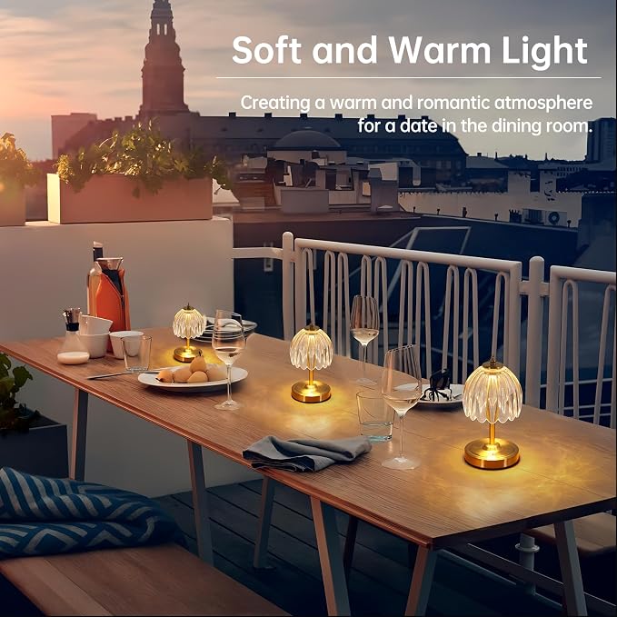 Shenmoyl Set of 2 Tulip Table Lamp with 5200mAh Battery & Touch Control, Cordless Small Table Lamp with 3 Colors, Rechargeable Battery Operated Table Lamps for Nightstand, Bedroom (Transparent Tulip) - Image 8