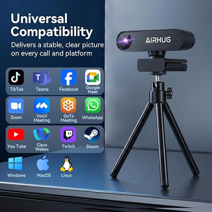AIRHUG 4K UHD USB Webcam No Mic with Privacy Cover, USB Camera | 16MP Sony Sensor, PDAF Fast Focus, 63° Gold FOV, Auto Light Correction, Privacy Cover for Secure Meetings - Image 7