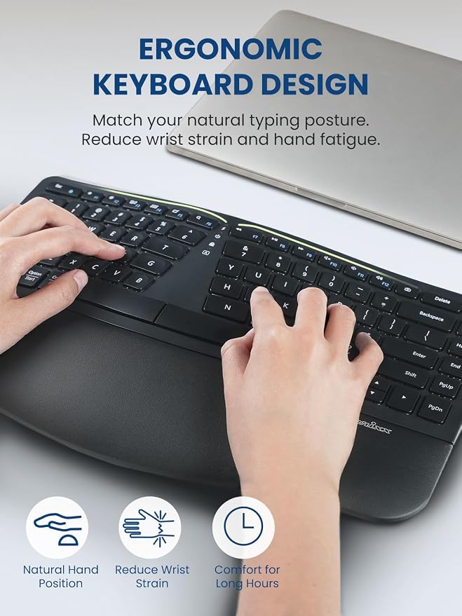 Perixx PERIDUO-606II 2-in-1 Wireless Compact Ergonomic Keyboard with Portable Vertical Mouse - Adjustable Palm Rest Stand - Quiet Keys & Clicks - US English - Image 6
