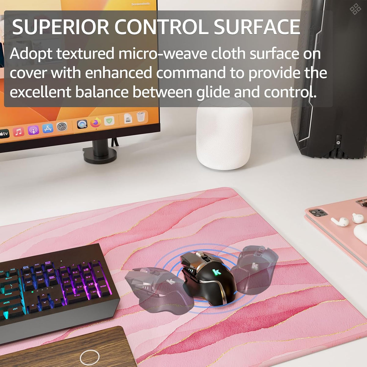 KTRIO Large Gaming Mouse Pad, Desk Mat, 31.5 x 15.7 in, Pink Glow, XXL - Image 2