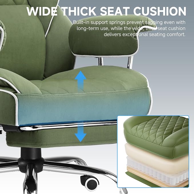 GTPLAYER Gaming Chair,Office Chair with Pocket Spring Lumbar Support, Ergonomic Comfortable Wide Office Desk Computer Chair with Outward Fixed Soft Armrests and Footrest (Fabric, Green) - Image 8