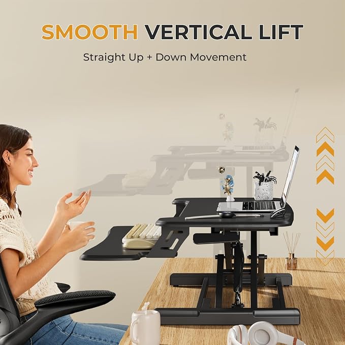 JOY worker Standing Desk Converter, 32" Height Adjustable Desk Riser, Black | Sit Stand Up Desktop Riser with Keyboard Tray & 6 Fridge Magnets, Desk Workstation Converter for Home Office Computer Laptop - Image 6