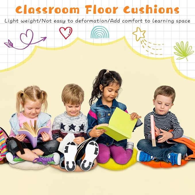 Tinideya 24 Pcs Floor Cushions Classroom,Medium 15.7 Inch,Yellow-Brown | Round Meditation Pillows for Adults Kids, Flexible Seating Nursery Living Room Yoga, Soft Padded Chair Cushion - Image 5