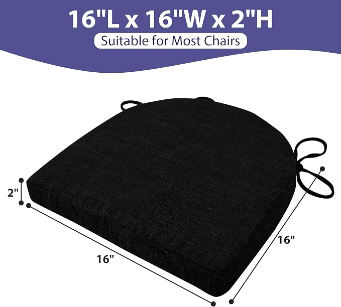 IPYNBAP Chair Cushions for Dining Chairs, Kitchen Chair Cushions, 16'' x 16'' x 2'', Non Slip Indoor Seat Cushions, Chair Pads for Dining Chairs with Ties & Removable Cover, Set of 4, Black - Image 3