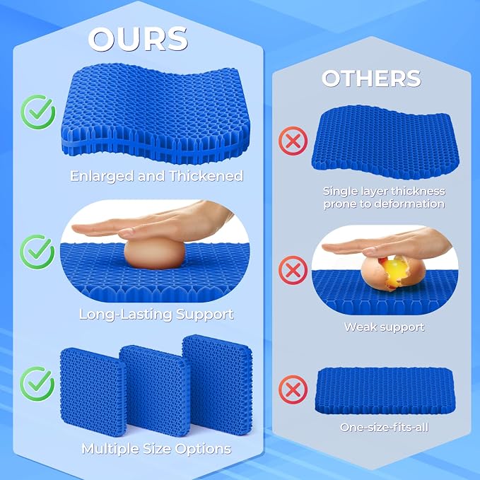 TushGuard Gel Seat Cushion for Long Sitting, Breathable Thick Patent Design | Enlarged Cooling Chair Pad for Office Chair, Wheelchair, Desk Chair, Supportive Car Cushion (2.2"Thinck, Black+Blue) - Image 5
