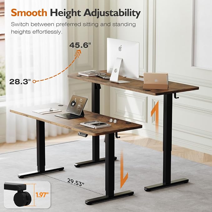 Monomi 48" x24“ Electric Height Adjustable Standing Desk,Rustic Brown | Ergonomic Home Office Computer Gaming Desks with Memory Presets,Stable Steel Frame,176 lbs Capacity,Easy Assembly - Image 2