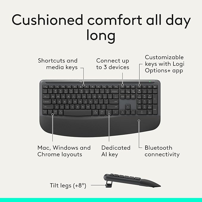 Logitech Signature Comfort Plus MK880 Wireless Keyboard and Mouse- Graphite | Full-size, palm rest, silent clicks, Bluetooth connectivity, compatible with Windows and macOS - Image 6