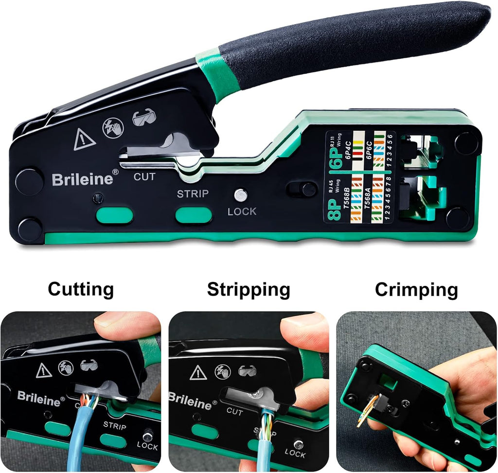 RJ45 Crimp Tool Pass Through Kit Ethernet Crimper Cat5 Cat5e Cat6 - Image 2
