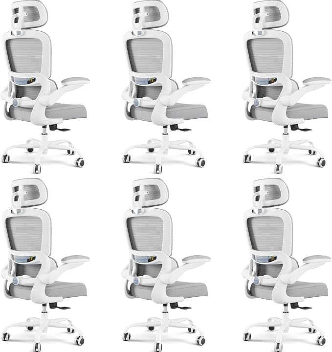 TRALT Office Chair Ergonomic Desk Chair - Gaming Chair with Lumbar Support (6, White) | 330 LBS Home Office Desk Chairs with Headrest, Reading Chair with Flip-up Armrests, Comfortable Computer Chairs (6, White) by TRALT
