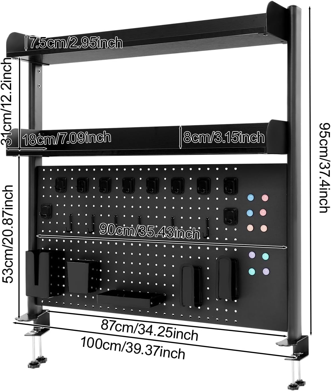 Desk Pegboard, Clamp On Desk Organizer Shelf, Desktop Bookshelf Storage Shelves, Privacy Panel for Home Office Dorm Gaming Desk, Carbon Steel, 39.4" x 37.4", Black - Image 2