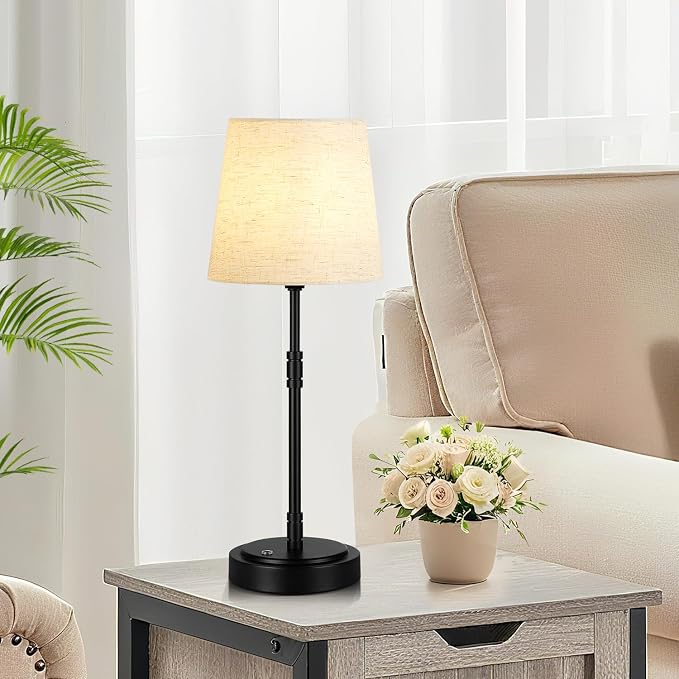 Cordless Table Lamps Set of 2 – Battery Operated Lamp with 7500mAh Rechargeable Battery, Stepless Dimmable Black Lamps with Beige Shade, Wireless Lamps for Dining Room & Nightstand (Bulbs Included) - Image 7