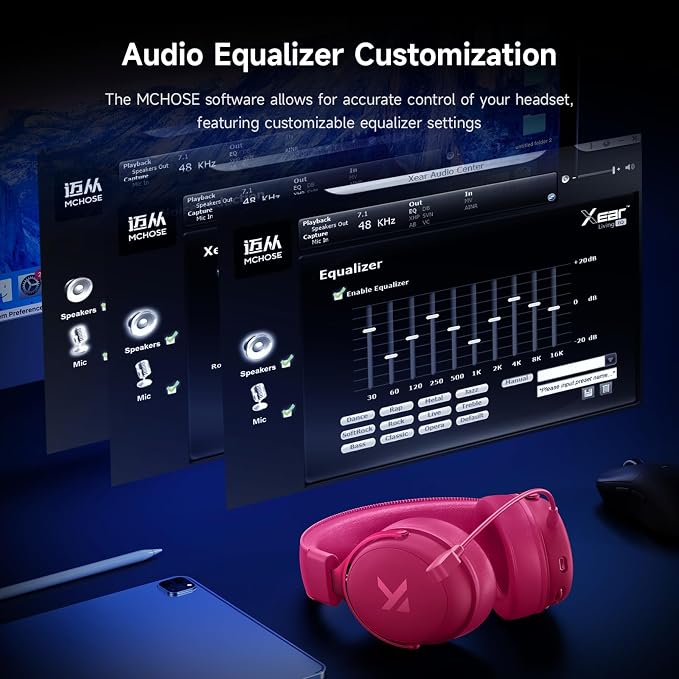 MCHOSE V9 PRO Wireless Gaming Headset 7.1 Surround Sound for PS5 PS4 PC Switch TOPSPEED Gaming Headphones, Noise Canceling Mic, 250Hr Battery, Low 15ms Latency, Lightweight, BT 5.3 FPS Games Rose&Red - Image 9