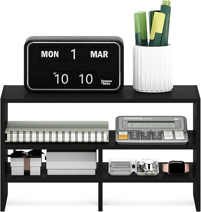 Furinno Hermite Desk Top Organizing Shelf Bookcase, Espresso | Desktop Office Organization Racks with Open Shelves, Desk Top Display Book Shelf, for Paper, Office Supplies, Magazine - Image 4
