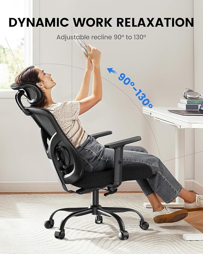 NOBLEWELL Ergonomic Office Chair with Padded Lumbar Support, 2D Headrest, Adjustable Armrests, Upgraded Contoured Seat Cushion, 130° Rocking Tilt, Computer Gaming Chair for Home Office, Pack of 2 - Image 6