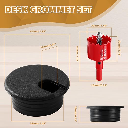 Desk Grommet 1.5 Inch (38 mm) 10 Pieces, Desk Hole Cover for Cables Black, ABS Plastic Grommet Hole Cover with Hole Saw for Wires Cables Through the Countertop by XIOGZAXI - Image 2