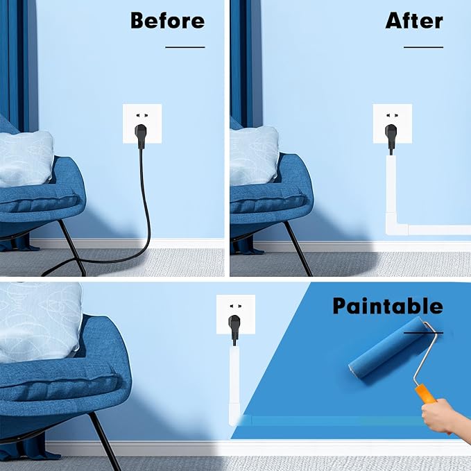 Cord Hider, RAZCC 315 Inch Cable Cover Raceway Kit for Cable Management, Wire Covers for Cords, Cord Covers for Wires on Wall, Simple and Easy Installation, 20 Pack Wire Hider, White - Image 6