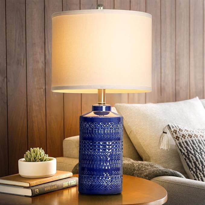 JUNNAI 24.5" Navy Blue Table Lamp Modern Bedside Ceramic Lamps for Living Room 3-Way Dimmable Entryway Nightstand Farmhouse Lamp for Home Office Bedroom, Bulb Included - Image 5