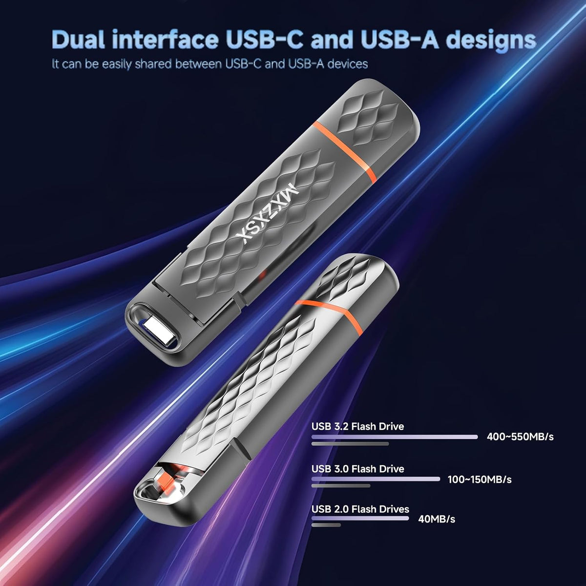 256GB External SSD Thumb Drive Up to 550MB/s USB Flash Drive,USB 3.2 + Type C, for iPhone 15/16/PS4/Android Phone/Tablet/Windows/Mac, Zinc Alloy Body - Image 3