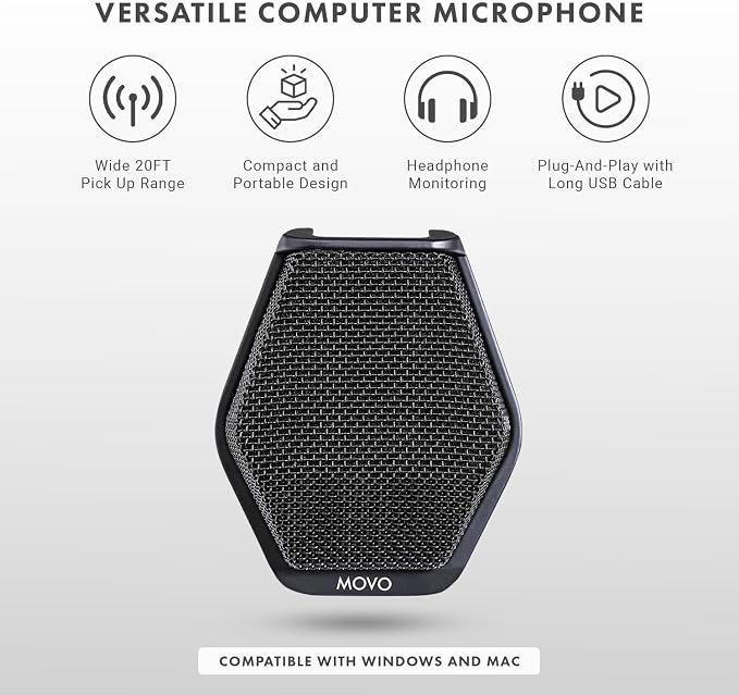 Movo MC1000 Conference USB Microphone for Computer Desktop and Laptop with 180° / 20' Long Pick up Range Compatible with Windows and Mac for Dictation, Recording, YouTube, Conference Call, Skype - Image 2