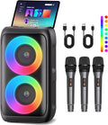 Bluetooth Speaker with 3 Wireless Microphones, Portable Party Speaker for Adults & Kids with Lights, Speakers Bluetooth Wireless, Floorstanding Speakers Support TWS/AUX/USB/TF Card for Home Party Gift by PWBSLAI